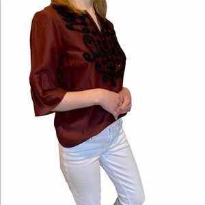 Detailed Maroon Top with Black Embroidery